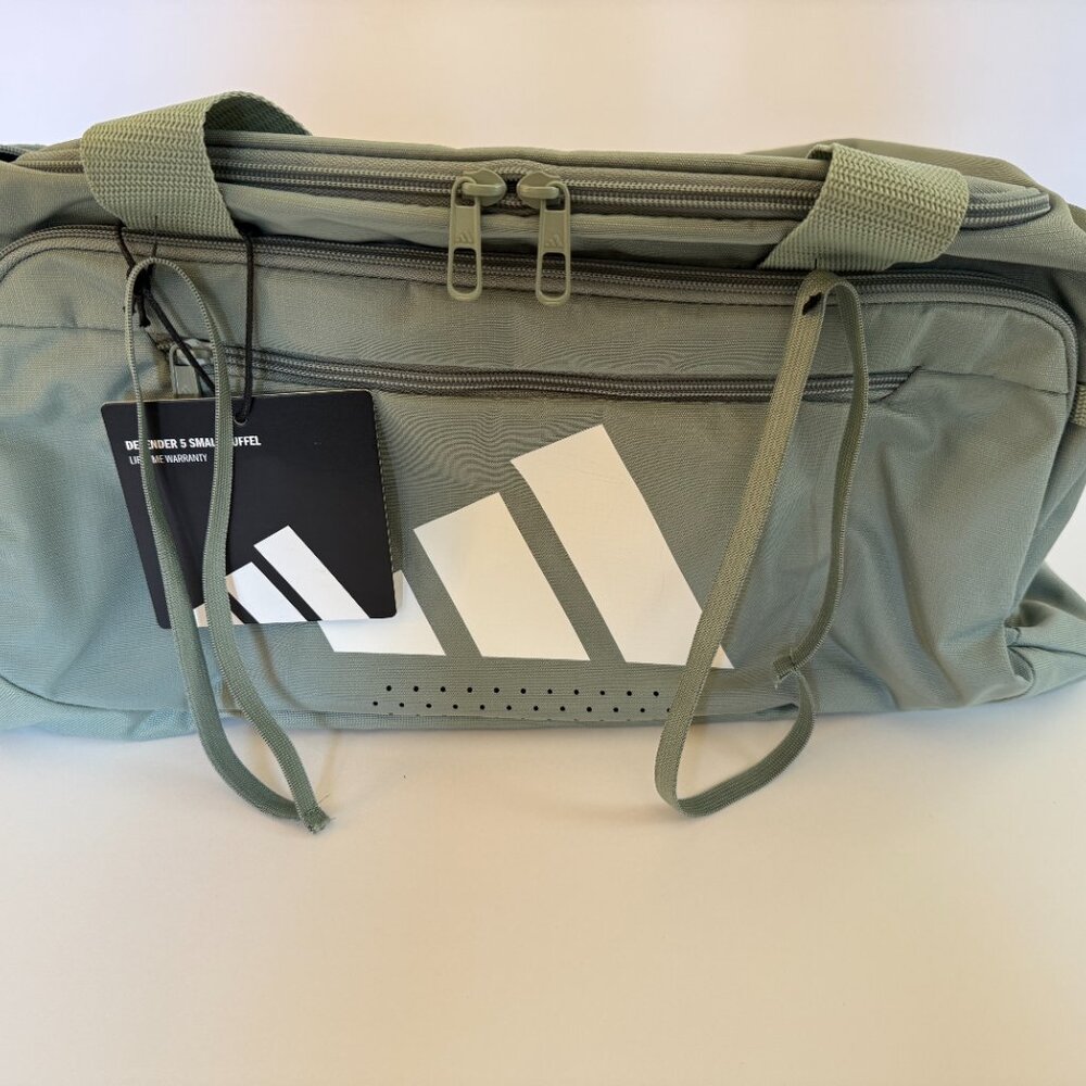 Adidas Defender 5 Small Duffel Bag, Silver Green/White NWT
